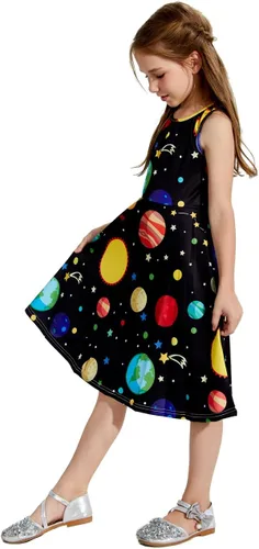 uideazone Vestido sin mangas para niñas, cuello redondo, estampado floral, vestido casual para fiesta en casa, playa, 4-12 años