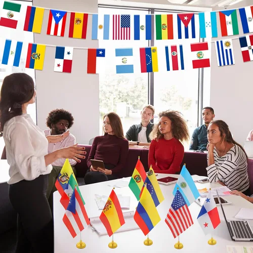Miniatura 6 de Preboun Juego de 66 banderas de habla hispana de 22 países, 22 banderas de mano con base de soporte, 2 juegos de banderas latinas de América Latina