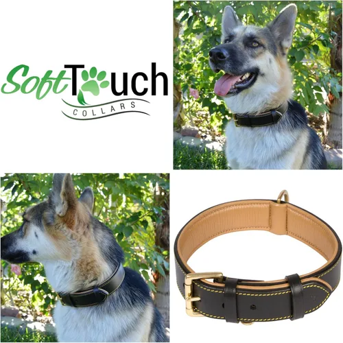 Miniatura 3 de Collares suaves al tacto, de cuero acolchado, collares de lujo para perro, L, Negro