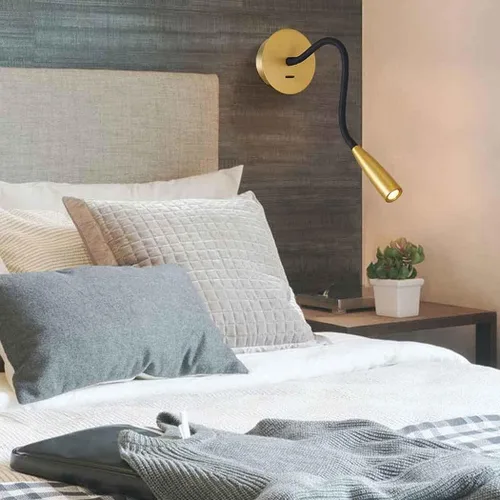 Miniatura 2 de Manguera de cuello de cisne flexible LED para pared, luz de lectura enfocada para dormitorio, lámpara de pared ajustable para cabecero de noche, Oro