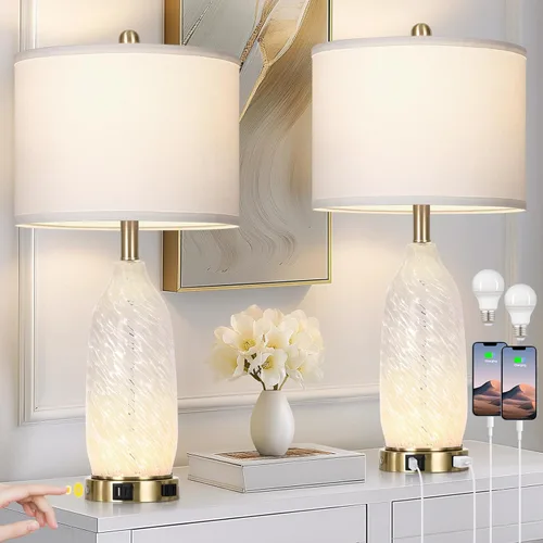 Miniatura 12 de Rinweey 26" Modern Clear Glass Table Lamp Nightstand Lamp with USB A+C Ports & AC Outlet,Bedside Lamps with 3-Way Dimmable Touch Control Night Light