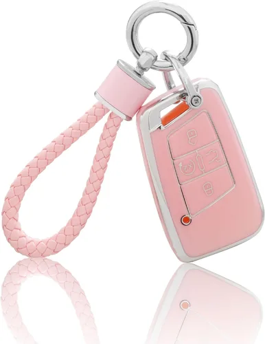 Miniatura 11 de YO&YOYE Funda para llavero Ford con llavero, funda de TPU suave rosa para F150 Explorer Mustang Edge Lincoln MKZ MKX MKC