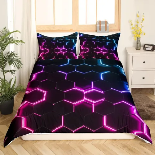 Miniatura 11 de Funda de edredón de panal para niños, hombres y niñas, juego de ropa de cama moderno con temática geométrica hexagonal, diseño de cuadrícula