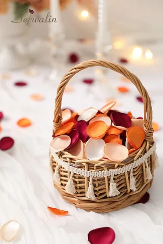 Miniatura 3 de Serwalin 300 piezas de pétalos de rosa de seda, pétalos de flores para bodas, pétalos burdeos, dorados, blancos, pétalos falsos naranjas