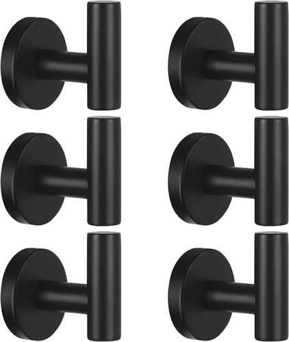 Miniatura 12 de Kruodop Ganchos para toallas de baño, 2 paquetes de soporte para toallas de pared, gancho negro mate para bata de pared, gancho de acero inoxidable