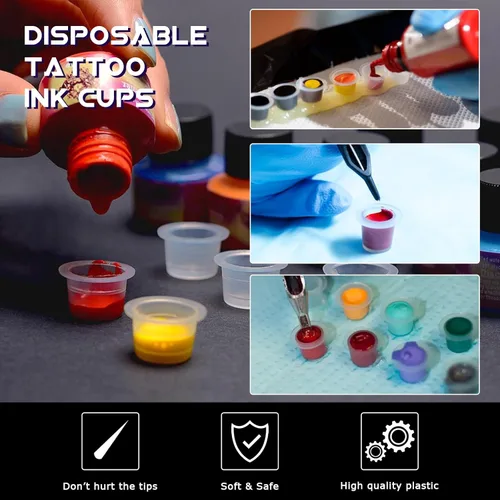 Miniatura 6 de Tapas de tinta de tatuaje con portavasos, 300 vasos de tinta de tatuaje de tamaño mixto, 100 pequeños, 100, medianos, 100 grandes, con 3 soportes