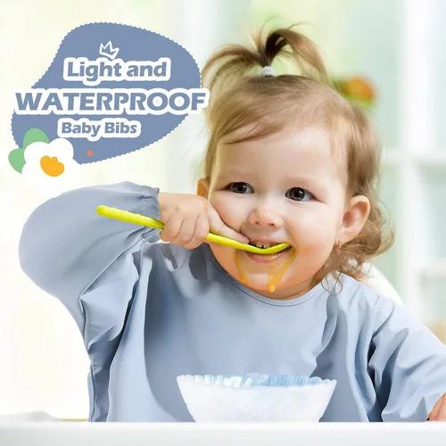 Miniatura 6 de JaGely Paquete de 4 baberos de manga larga para bebé, impermeables, de manga larga, babero para comer, babero de alimentación con receptor de Varios