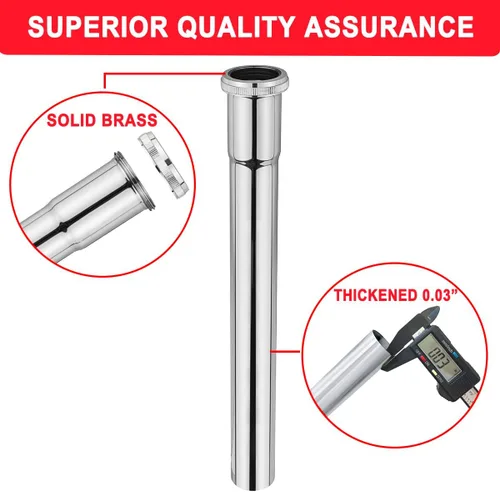 Miniatura 4 de Tubo de extensión de junta deslizante de latón de 1-1/4 de diámetro x 12 pulgadas, tubo de extensión resistente para desagüe de fregadero de baño