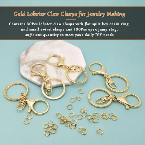 Miniatura 2 de 30 llaveros dorados con cierre de langosta para la fabricación de joyas, cierre de langosta de metal, clips de gatillo giratorios con cierres