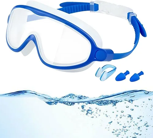 Miniatura 6 de Gafas de natación de marco grande impermeables y antivaho para niños, gafas de natación de visión amplia de verano 2025 para niños y niñas Azul