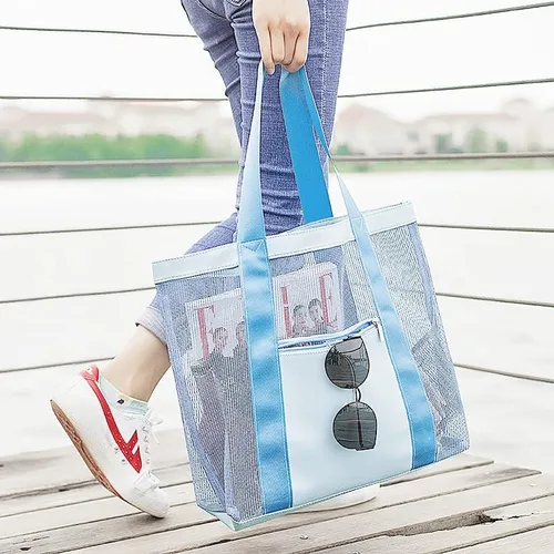 Miniatura 6 de Bolsa de playa de malla, bolsa de playa, ligera, impermeable, a prueba de arena, bolsas de viaje duraderas para juguetes de playa