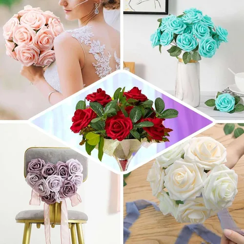 Miniatura 5 de Efavormart - 24 rosas de espuma artificial de 5 pulgadas con tallo y hojas para bodas, fiestas, hogar, eventos, boda, aniversario, fiesta, color oro