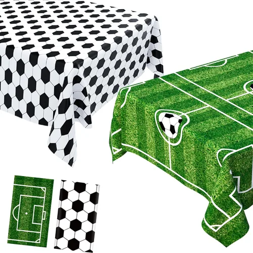 Miniatura 10 de Paquete de 2 decoraciones desechables para fiestas de fútbol, cumpleaños, manteles de plástico para fiestas temáticas de fútbol