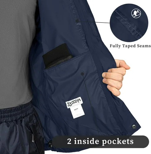 Miniatura 26 de 33,000ft - Chaqueta de lluvia impermeable y plegable para hombre, ligera, con capucha, cortavientos ideal para golf o ciclismo