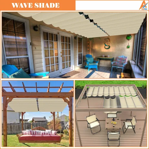 Miniatura 6 de Toldo retráctil de 4 x 12 pies, vela retráctil de cuerda deslizante, toldo de pérgola de repuesto para jardines, patios, terrazas y cenadores (beige)