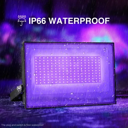 Miniatura 3 de Onforu Paquete de 2 luces LED negras de 100 W, luz negra con enchufe, luz de inundación negra impermeable IP66 luz de neón para fiesta brillante