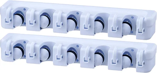 Miniatura 12 de Superio Soporte de pared para fregona y escoba (negro) Herramientas de limpieza Organizador de pared, 5 ranuras para estante y 6 ganchos