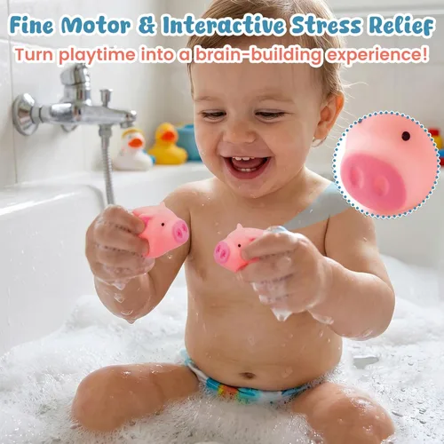 Miniatura 3 de HAKACC - 20 juguetes de baño de cerdo, juguete chirriante de goma rosa para tina de bebé, regalos de fiesta de baby shower