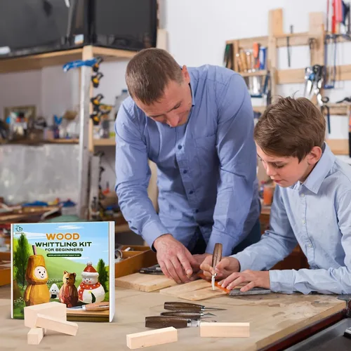 Miniatura 8 de IMYMEE Kit de corte de madera para principiantes, juego completo de tallado con 4 cuchillos de tallado de madera y 8 bloques de madera de tilo, kit