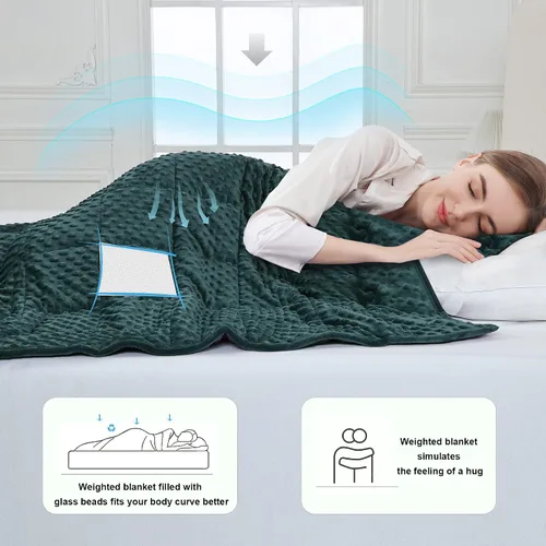 Miniatura 4 de Alomidds Manta con Peso (48"x72", 15 libras Tamaño Twin - Verde), Mantas con Peso para Adultos, Refrescante Transpirable Suave y Cómoda Minky, Manta