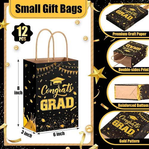 Miniatura 3 de PerKoop 12 bolsas de regalo de graduación azules con asas para la clase de 2026, bolsas de papel de regalo de fiesta de felicitaciones, decoraciones
