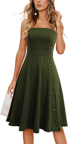 Miniatura 3 de Women's Casual Summer Beach Flattering Flowy A-Line Spaghetti Straps Solid Cotton Button Down Midi Sundress