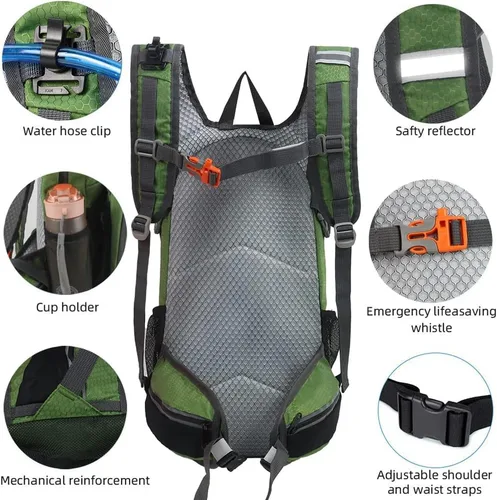 Miniatura 6 de Mochila de senderismo impermeable para ciclismo, 15L, ligera, duradera, para esquí, snowboard, correr, ciclismo MTB Oliva