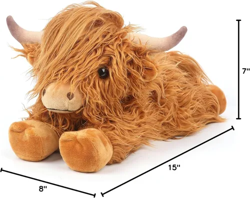 Miniatura 10 de Cuckool Highland Cow - Animales de peluche, adorable animal de peluche esponjoso de ganado de las tierras altas, lindo peluche suave de vaca