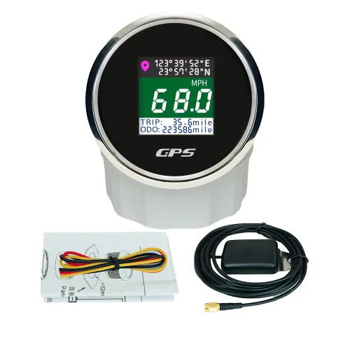 Miniatura 8 de Kit de medidor de velocímetro digital GPS universal de 2 pulgadas con nudo MPH ajustable ODO Km/h 12 24 voltios (2.047 in negro + negro)