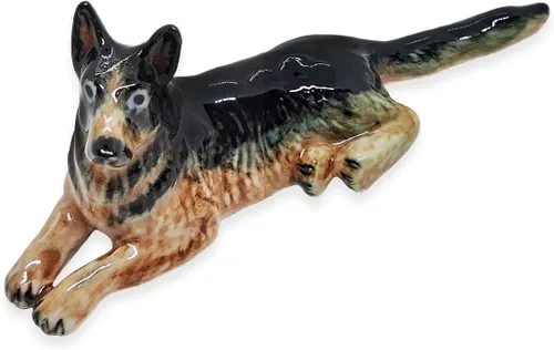 Miniatura 14 de WitnyStore Pequeño perro de pastor alemán alsaciano de pie negro y marrón de 3 pulgadas, hecho a mano, hecho a mano, de cerámica, cachorros, perros