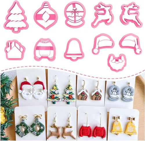 Keoker Cortadores de arcilla polimérica de Navidad - Cortadores de aretes de 11 formas para invierno pendientes cortadores de arcilla
