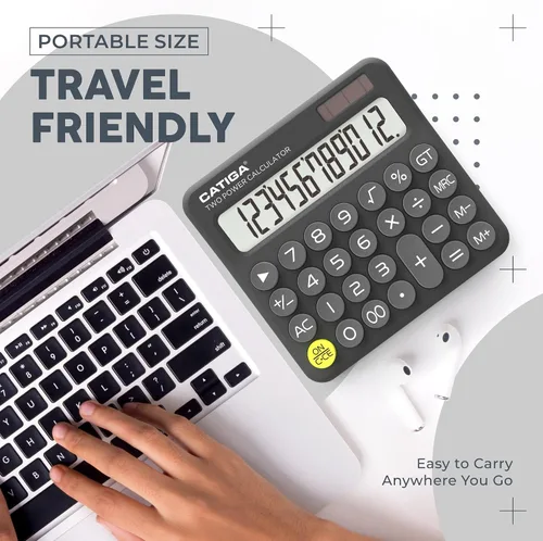 Miniatura 5 de Calculadora CATIGA con interruptor mecánico con energía dual solar y batería, pantalla LCD grande de 12 dígitos, calculadora de escritorio estética