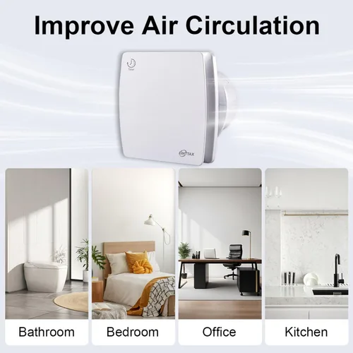 Miniatura 8 de Ventilador de Escape de 4 Pulgadas, Ventilador de Escape de Baño de Montaje en Pared de 56 CFM con Temporizador y Amortiguador de Contraflujo