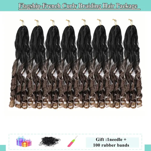 Miniatura 3 de Cabello rizado francés para trenzar, 8 paquetes, 16 pulgadas degradado, preestirado, previamente enrollado con extremos rizados, rizo de rebote