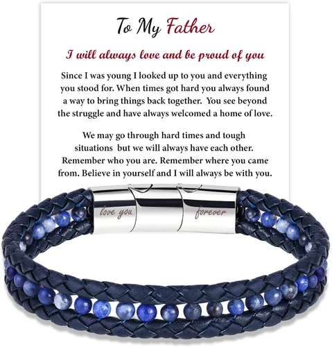 Miniatura 13 de To My Boyfriend/Son/Grandson/Father/Husband Black Onyx Tiger Eye Blue Sodalite Leather Bracelets Jewelry For Men, Birthday Anniversary Valentines