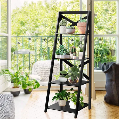Miniatura 2 de Estantería de escalera de 4 niveles, estante de exhibición de plantas inclinadas, estantería moderna de madera para decoración de madera, estantes