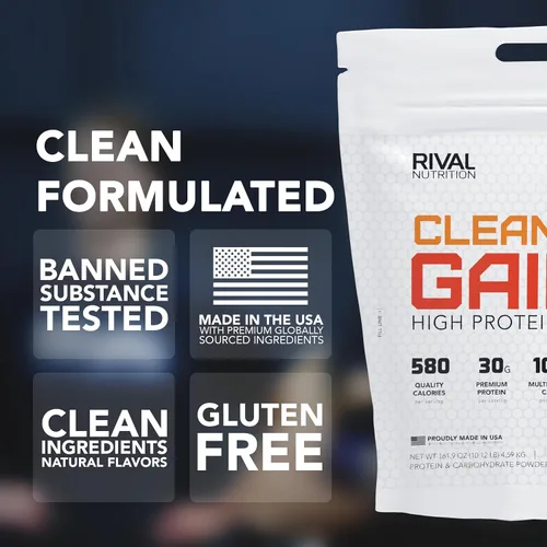 Miniatura 2 de RIVAL NUTRITION Clean Gainer Chocolate Fudge High Protein Lean Gainer Powder I 10 libras, 30 porciones I 580 calorías, 1.06 oz de proteína, 3.56 oz
