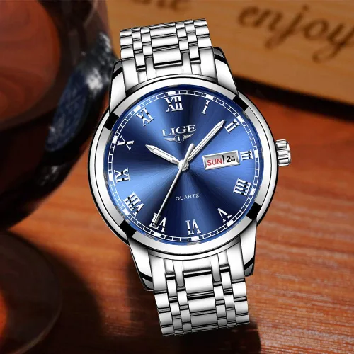 Miniatura 3 de LIGE Relojes para hombre, casual, de cuero, analógico, de cuarzo, para hombre, negro, Fahison, reloj de pulsera para hombre, reloj deportivo