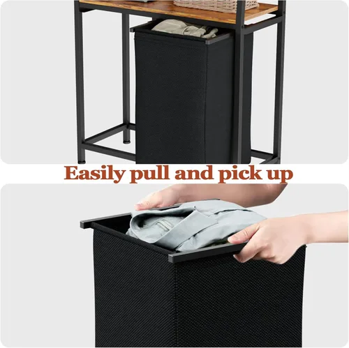 Miniatura 3 de Furnulem Organizador de Ropa de 4 Niveles con Estante y Ganchos, Cesta de Lavandería Alta Clasificadora con 2 Bolsas Removibles, Organizadores