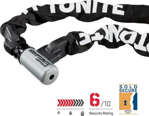 Miniatura 2 de Kryptonite Kryptolok 915 - Candado de cadena para bicicleta, 5 pies de largo, resistente, antirrobo, vendido, seguro, dorado, con llaves