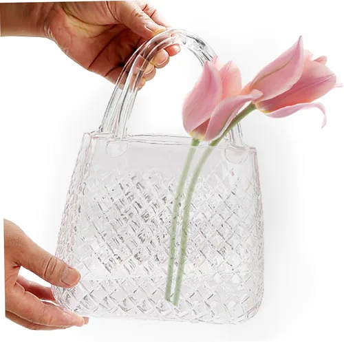 Miniatura 3 de Florero para flores, florero transparente para flores, 11.4 x 8.1 x 3.5 pulgadas, bolso de cristal decorativo para centros de mesa, mesa de boda