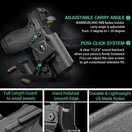 Miniatura 4 de Funda WARRIOLAND IWB de Kydex con corte óptico y garra, ajuste selecto para Glock 17/19/ 19X/ 43X/ 26/MOS, P365/P365X/ P365XL/ P320, Hellcat