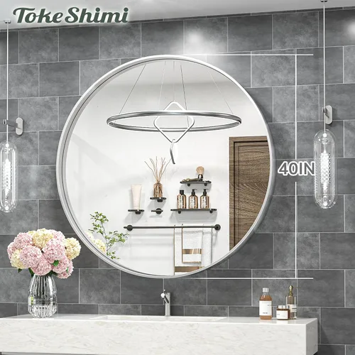 Miniatura 128 de TokeShimi - Espejo para pared de baño, espejo de tocador con marco de metal de aleación de aluminio mate cepillado e inoxidable, decoración rústica
