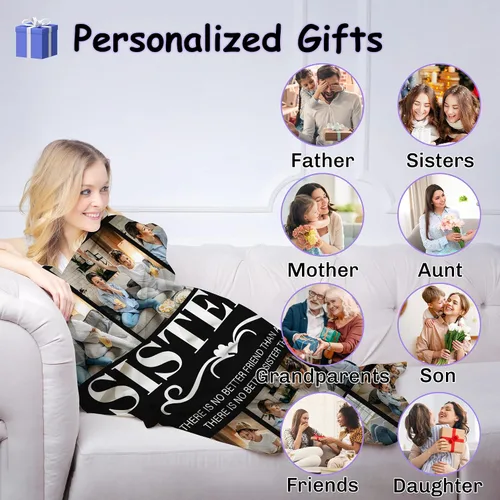 Miniatura 4 de Magimagine Manta personalizada, regalos de cumpleaños para hermanas de hermanas, mantas personalizadas con fotos, regalos de cumpleaños para O-to