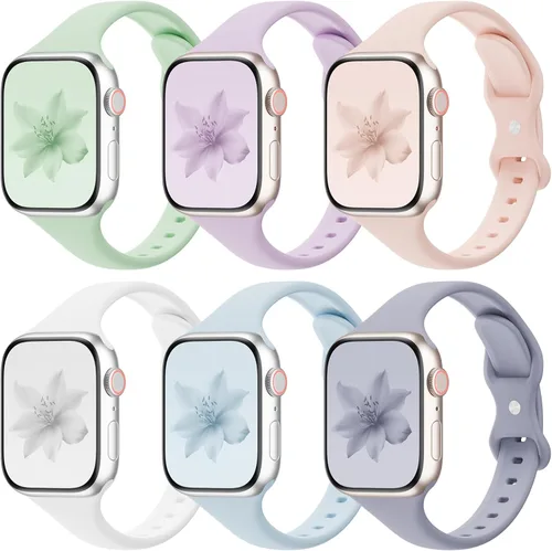 Miniatura 10 de 6 Pack de bandas delgadas y delgadas compatibles con Apple Watch 38mm 40mm 41mm 42mm 44mm 45mm 46mm 49mm para mujeres y hombres, correa deportiva