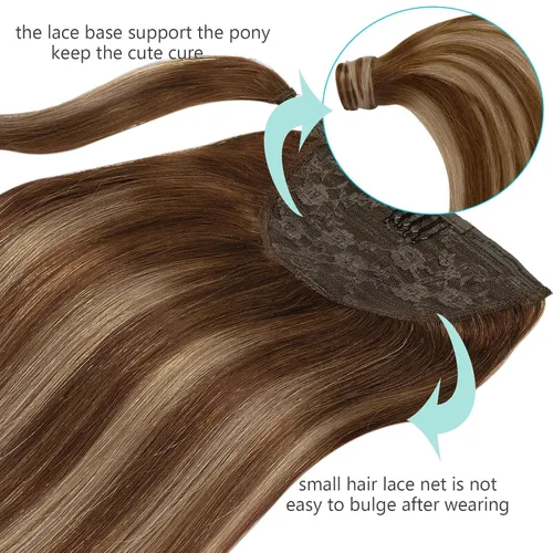 Miniatura 6 de Extensión de cabello humano real, cola de caballo envolvente, extensiones de cabello largo y lacio con clip para mujer, 18 pulgadas, 2.82 oz, marrón