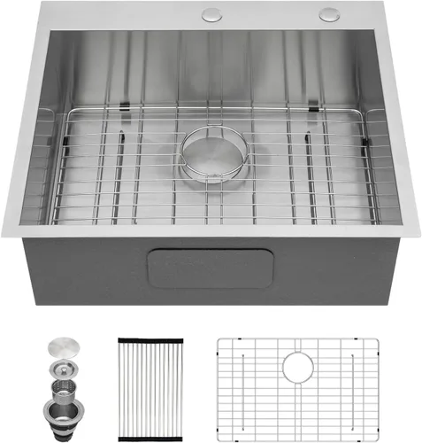 Miniatura 34 de Kichae Fregadero de Cocina de 21x20 Pulgadas, Fregadero de Barra Pequeño, Fregadero de Acero Inoxidable, Montaje Superior, Montaje Inferior
