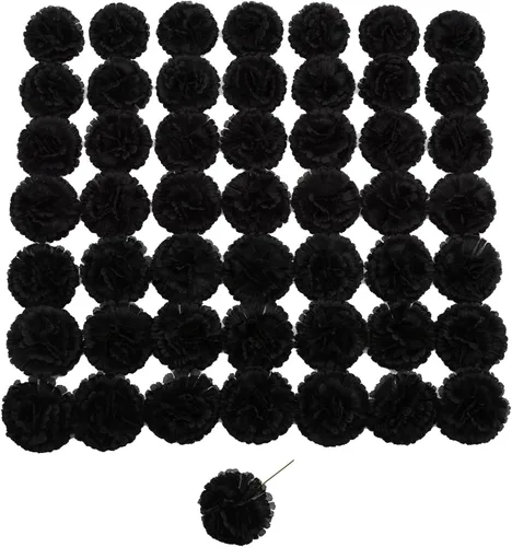 Flor de clavel de seda, 50 flores artificiales, usadas para decoración de bodas DIY flores hechas a mano, flores de clavel de 3.5 pulgadas de Negro