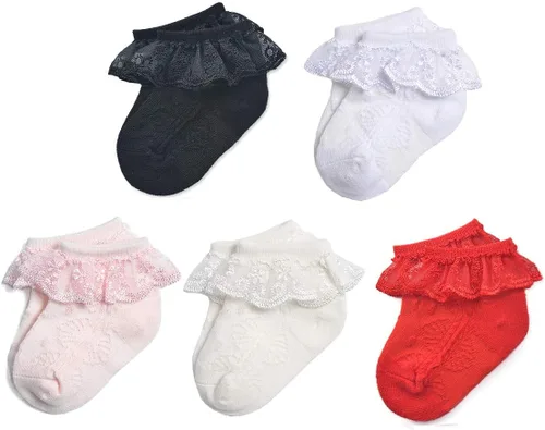 EPEIUS - Calcetines con detalle de vuelo de encaje y ojales para recién nacidos, bebés y niñas pequeñas (paquete de 2346)