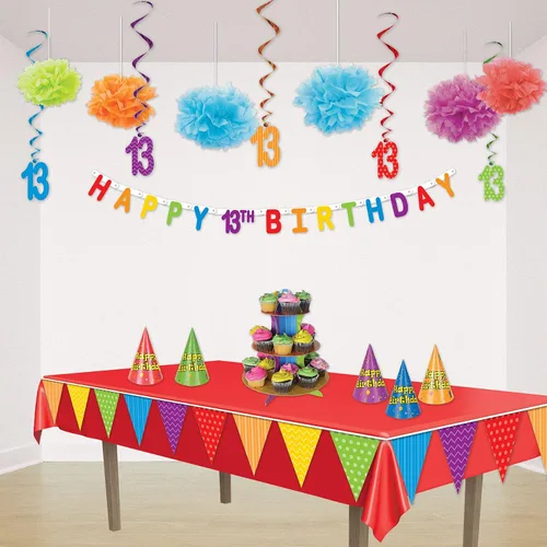 Miniatura 5 de Beistle Remolinos del número "13" – Paquete de 5 coloridas decoraciones colgantes en espiral con recortes de doble cara número trece para fiestas